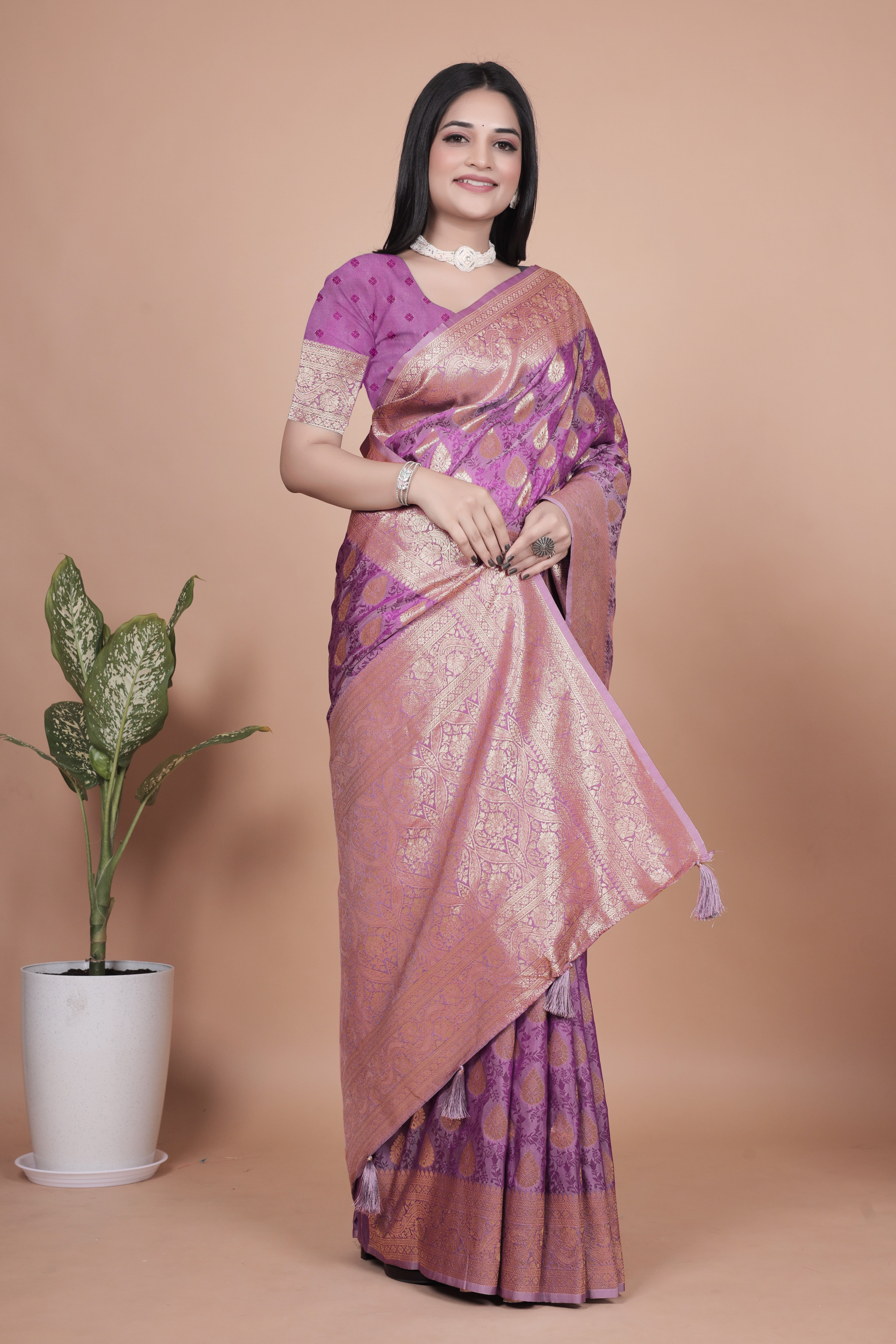 Banarasi Silk Saree with Golden Zari Weaving with 4 color option